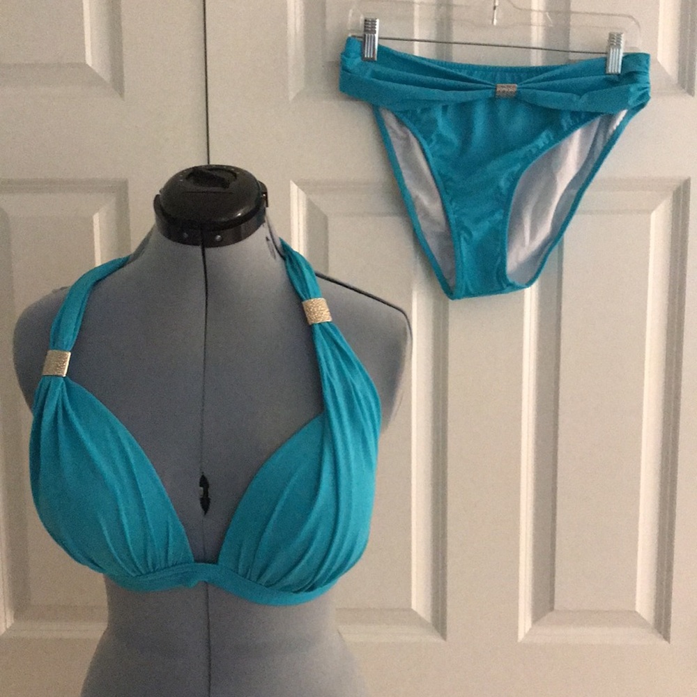 New Venus Turquoise Bikini Set w/ Silver Accents 14 Bottom 36 DDD Top